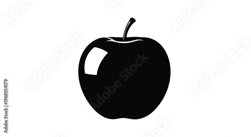 A stark silhouette of a black apple with a missing bite taken from it high quality
