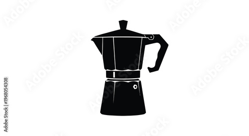 A minimalist black silhouette depicts a classic stovetop moka pot used for brewing coffee high quality