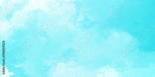 Soft turquoise watercolor texture background with white clouds and blue gradient