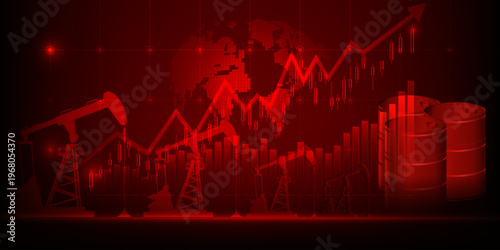 Vector illustrations of oil price surge crisis red background.Business investment and financial concept.