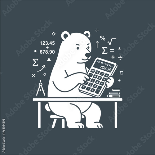 Bear Using A Calculator.