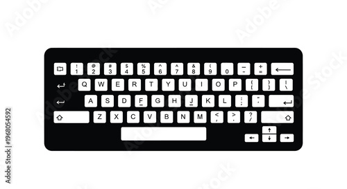 A black and white illustration depicting a standard computer keyboard with qwertz layout high quality professional