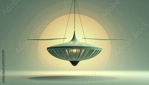 Abstract futuristic lamp with a bright light on studio background.
