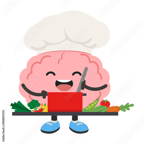 Chef brain cooking healthy food in kitchen