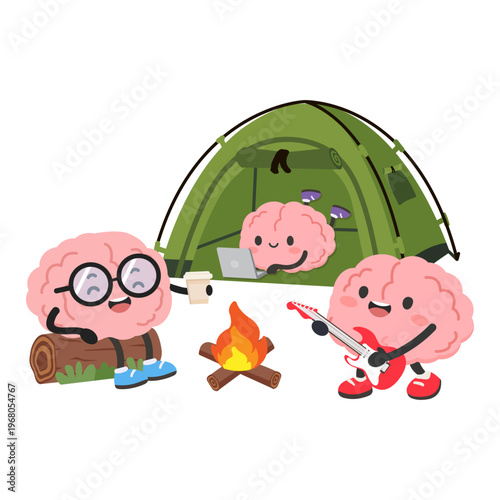 Brains camping and playing music outdoors
