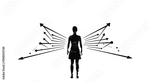 Silhouette of a man standing on a mountain peak in a balanced and adventurous pose