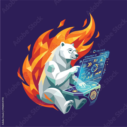 Polar bear on laptop computer.