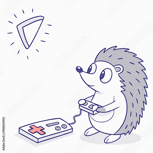 An adorable hedgehog intently plays a video game focused on the screen with a controller in its paws high quality