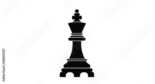 A stark black silhouette depicts a chess king piece isolated on a plain white background