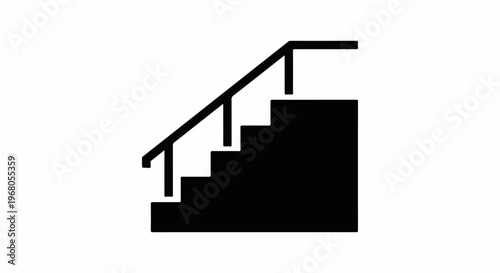 Simple black silhouette of a staircase with a handrail