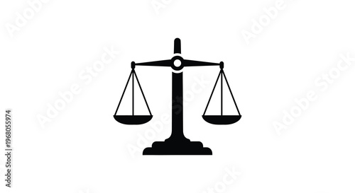 A simple black silhouette depicts a traditional balance scale symbolizing justice and equality high quality professional
