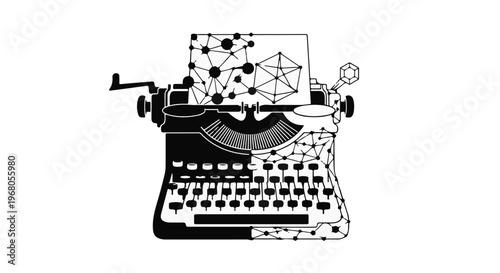 Vintage manual typewriter keys resting beside an ace of spades playing card and poker chips on an antique writing desk