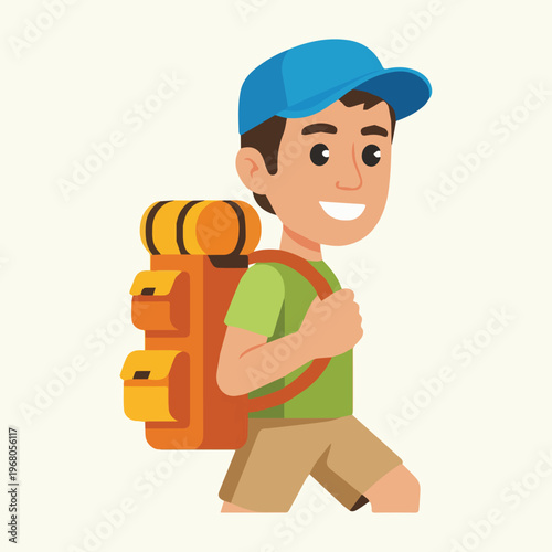 Smiling Cartoon Boy with Backpack