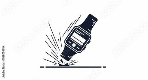 Silhouette of a smartwatch impacting a surface with visible sparks