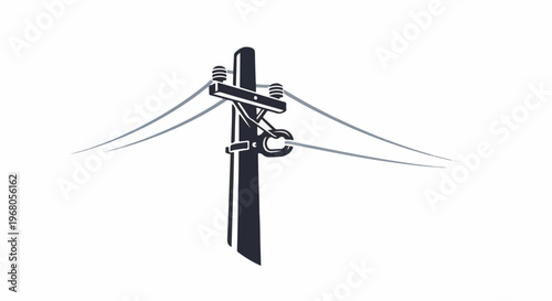 Simple graphic illustration of a dark utility pole with wires against a white background