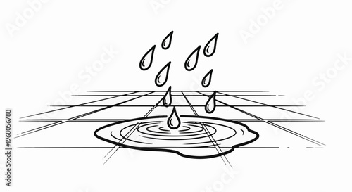Rainfall creating ripples on a tiled surface