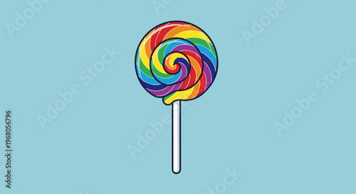 Rainbow swirl lollipop on a light blue background