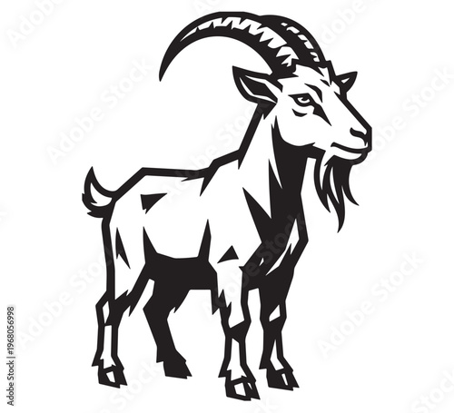 Illustrative depiction of a powerful and majestic mountain goat, showcasing its horned grandeur and rugged spirit, an iconic representation of untamed wilderness