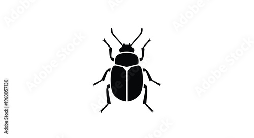 A minimalistic black silhouette of a beetle is displayed against a plain white background high quality