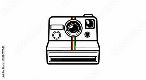 Retro instant camera with red, white, and green stripes