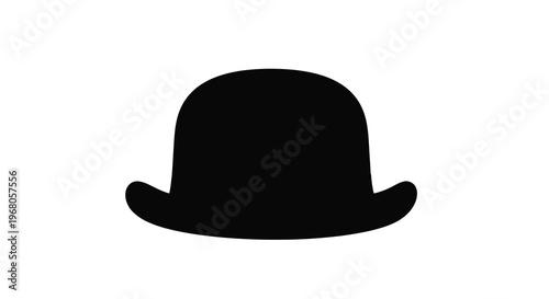 A simple black silhouette depicts a classic bowler hat a traditional headwear item high quality professional