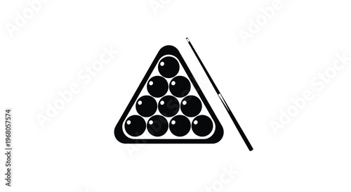 A black silhouette depicts a racked set of billiard balls with a cue stick high quality