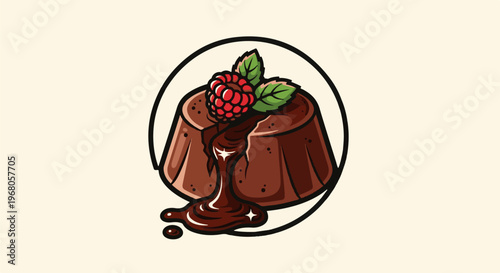 Rich chocolate lava cake with raspberry topping, oozing chocolate