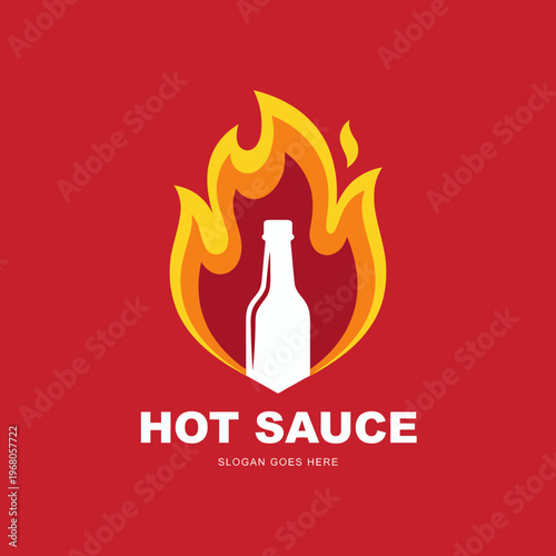 A visually striking hot sauce bottle is nestled in vibrant flames, emphasizing the heat and flavor that this fiery condiment brings to your culinary creations and dishes.