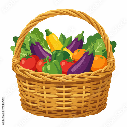 An inviting wicker basket filled with a variety of fresh vegetables showcases the beauty of nature's bounty, representing health, nutrition, and culinary inspiration.