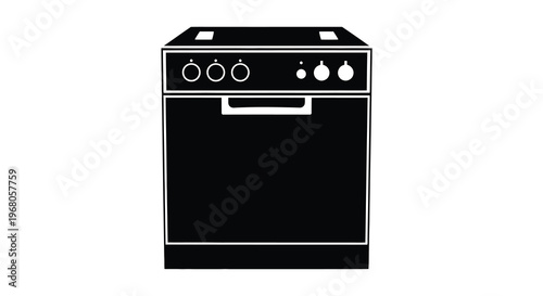 A minimalist black and white illustration depicting a modern electric stove and oven combination high quality