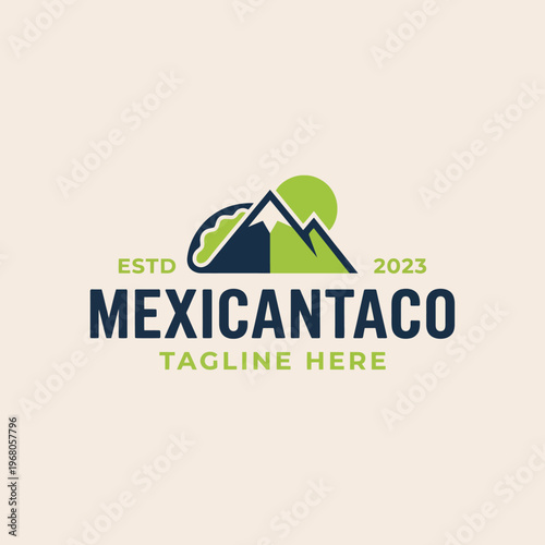This logo showcases a mountain backdrop alongside a taco, representing the authentic flavors of Mexican cuisine while promoting a brand that values tradition and quality ingredients.