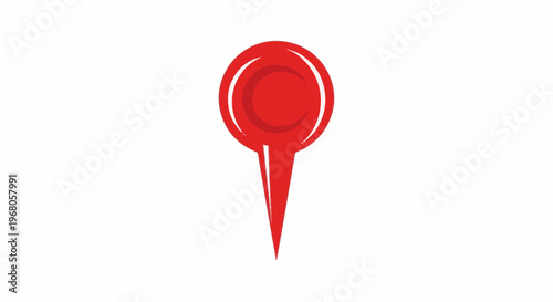 Red map pin with a round head and pointed base, isolated on white