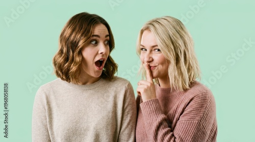 Woman shares a secret with her surprised friend, a playful moment of gossip and confidences