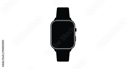 A minimalist black silhouette of a modern smartwatch with a rectangular face and strap high quality