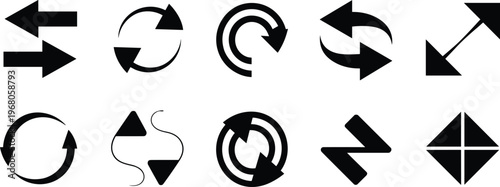 Set of Black Arrows with Circular and Directional Movements rotation