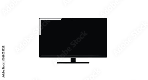 A minimalist depiction of a flat screen television with a black display on white high quality