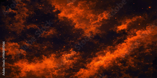 Abstract fiery clouds dominate the dark canvas, a mesmerizing display of nature's power. Dramatic and evocative.