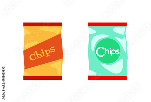 Vector set of isolated hand drawn bag of potato chips on transparent background -  Fast food, junk food, snack art illustration