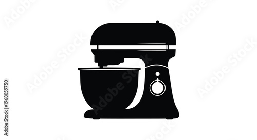 A minimalist black silhouette of a stand mixer a common kitchen appliance isolated on white