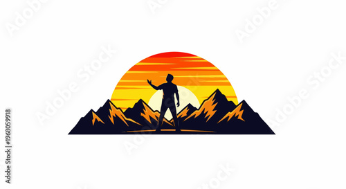 Silhouette of a person standing on a mountain range at sunset