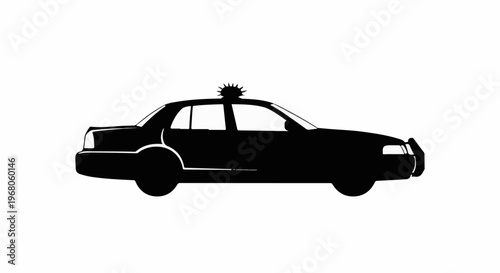 Silhouette of a black police car with a light bar
