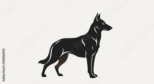 Silhouette of a black dog with brown hindquarters on a light background