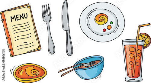 Restaurant Dining Elements And Menu Illustration