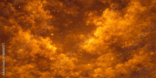 Abstract a mesmerizing display of fiery clouds, painted in vibrant shades of amber and gold, invoking a sense of awe and wonder.