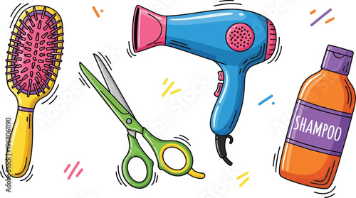 Colorful Hair Care Tools and Styling Essentials