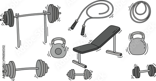 Collection of essential gym equipment concept