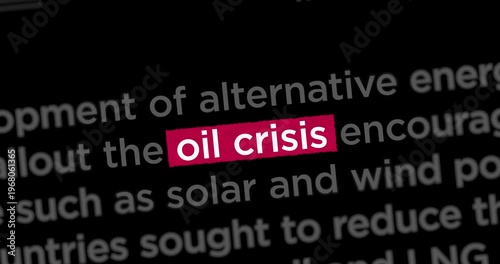 Oil crisis news titles across international web media search. Abstract concept of internet headline information on dynamic displays animation.