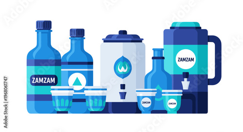 Zamzam water bottles and dispenser.