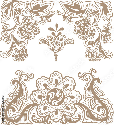 Detailed traditional Chinese mountain and cloud landscape illustration in a vertical rectangular frame representing eternal nature and oriental heritage for classic art projects