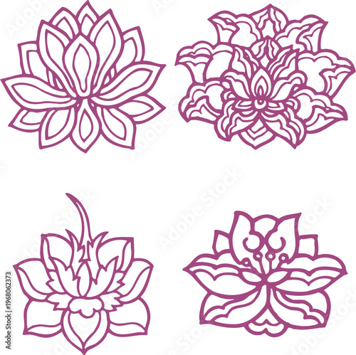 Intricate oriental border design with symmetrical scrolling vines and floral motifs in a landscape layout for high end cultural stationery and luxury product packaging